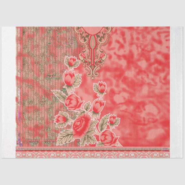 Papel De Seda um cachecol vermelho com flores (Frente )