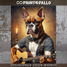 Papel De Seda Um cachorro boxer fofo tocando guitarra em seu qua