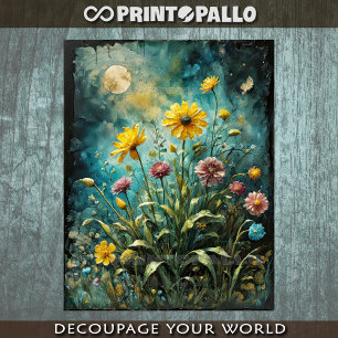 Papel De Seda Um campo de flores amarelas e roxas areia a lua