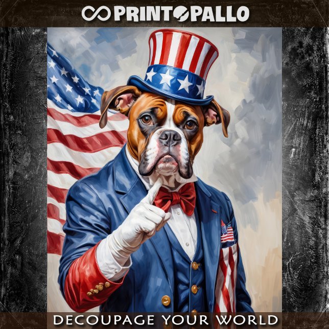 Papel De Seda Um cão boxer como Tio Sam com a bandeira dos EUA - (Criador carregado)