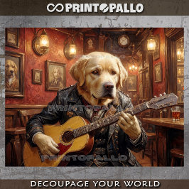 Papel De Seda Um cão Labrador tocando guitarra em um pub - 