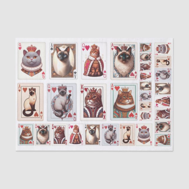 Papel De Seda Um Conjunto de Cartas de Baralho Temáticas de Gato (Frente )