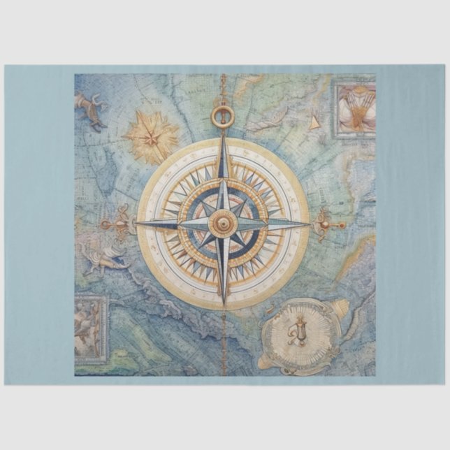 Papel De Seda Um Design 8 da Série de Compass Náutico (Frente )