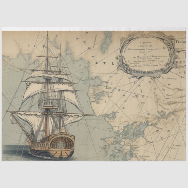 Papel De Seda Um Design 9 da Série Mapa Náutico (Frente )