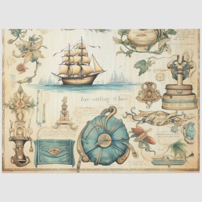 Papel De Seda Um Design da Série Náutica Scrappy 14 (Frente )