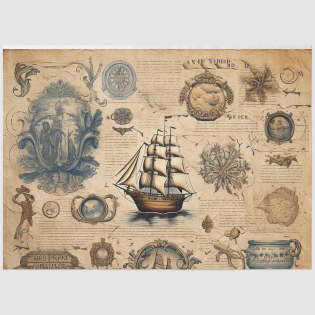 Papel De Seda Um Design da Série Náutica Scrappy 23 (Frente )