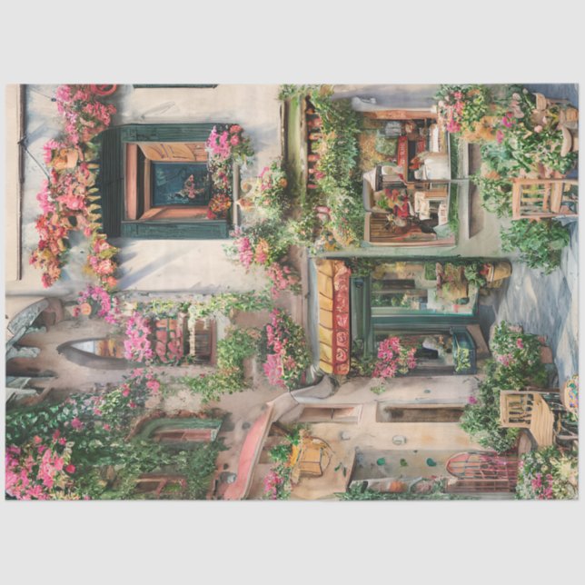 Papel De Seda Um Design de Ephemera, uma cena de rua italiana, s (Frente )