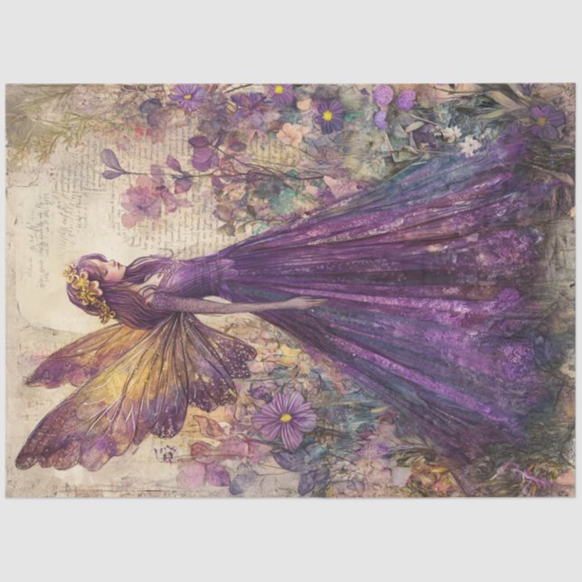 Papel De Seda Um Design de Fada de Lavanda Mística nº 9 (Frente )