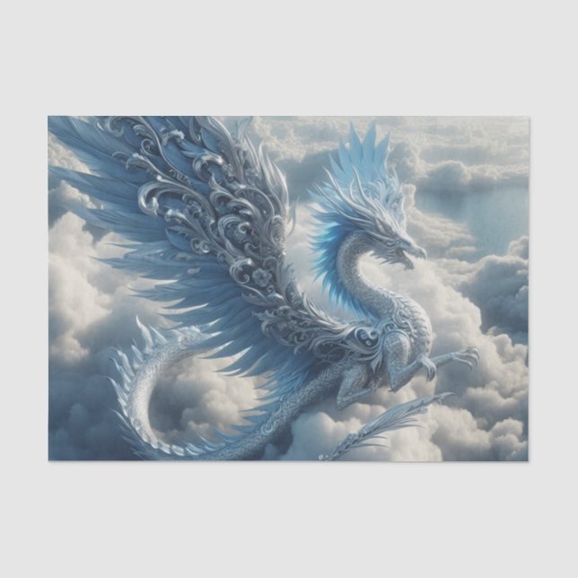 Papel De Seda Um dragão cercado por nuvens (Frente )