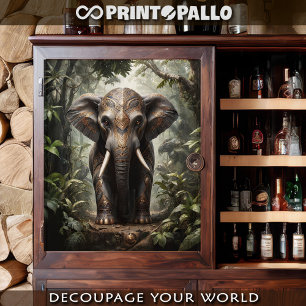 Papel De Seda Um elefante sagrado em vestígios ouros na selva -