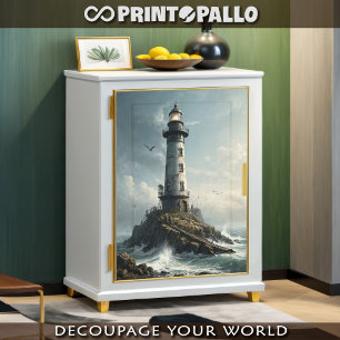 Papel De Seda Um farol em mar tempestuoso com gaivota -