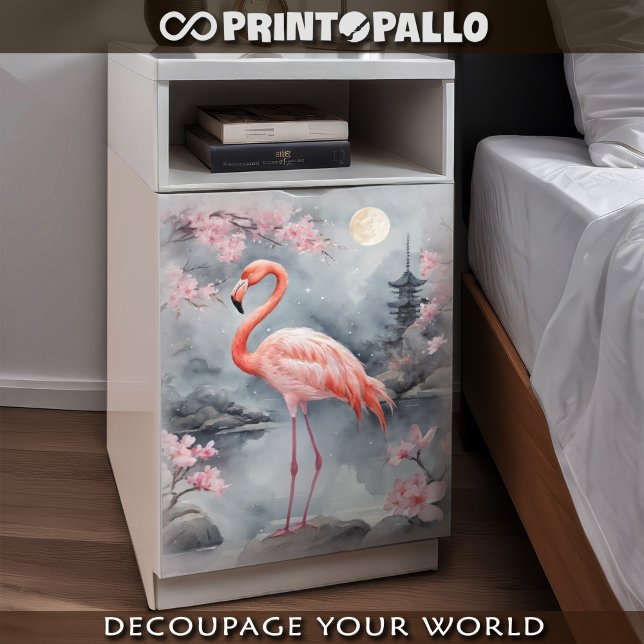 Papel De Seda Um flamingo rosa em um lago japonês (Criador carregado)
