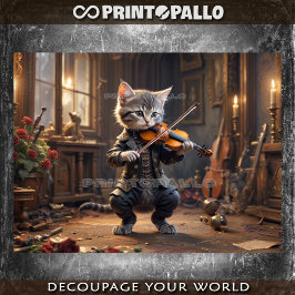 Papel De Seda Um gatinho vitoriano talentoso tocando rabeca
