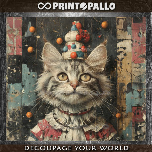 Papel De Seda Um gato palhaço fofo em parede de madeira pintada 