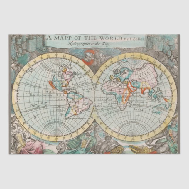 Papel De Seda Um mapa do Documento Tecidual Mundial (Frente )