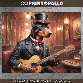 Papel De Seda Um nobre cão doberman tocando guitarra em um pub -