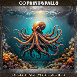 Papel De Seda Um oceano de polvo submerso com recife de coral