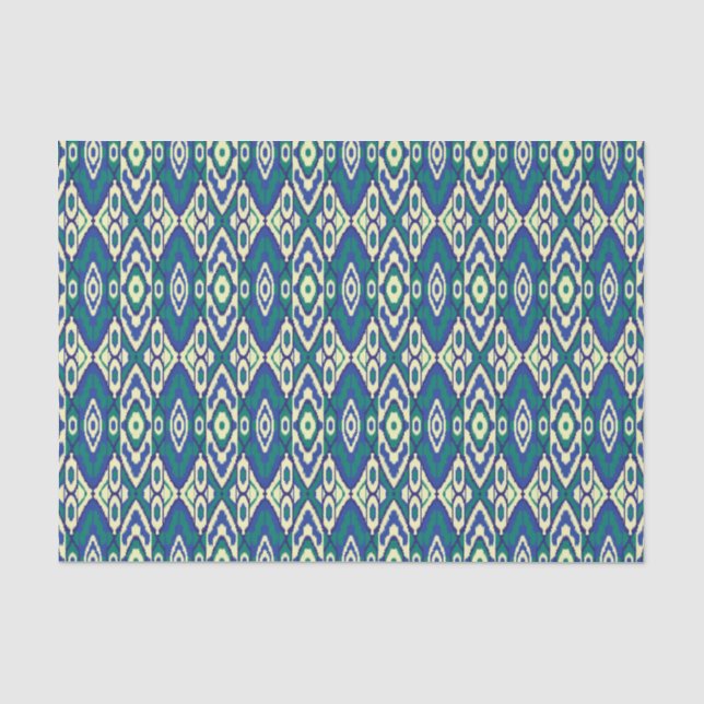 Papel De Seda um padrão azul e verde com fundo branco (Frente )