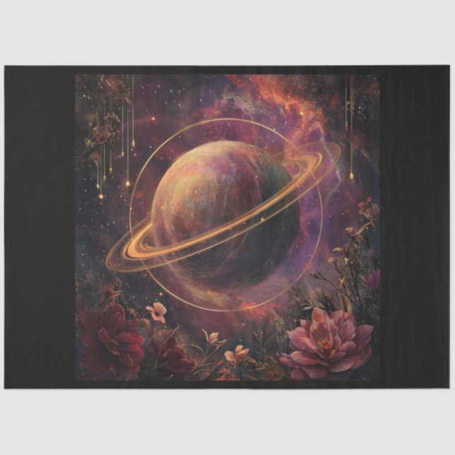 Papel De Seda Um Planeta Cósmico e Cristais Série Design 6 (Frente )