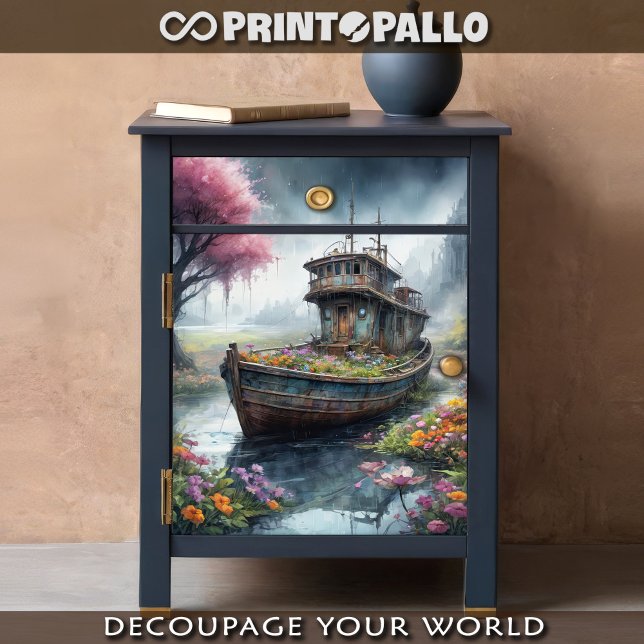 Papel De Seda Um velho barco de pesca abandonado num pântano flo (Criador carregado)