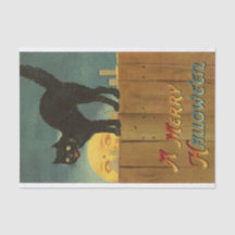 Uma Feliz Hallowe'en Spooky Black Cat Vintage Art