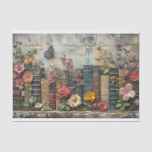 Papel De Seda Uma Fileira de Livros com Flores