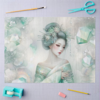 Papel De Seda Uma Geisha em Série de Design Verde #26