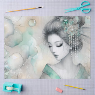 Papel De Seda Uma Geisha em Série de Design Verde #27