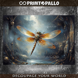 Papel De Seda Uma libélula steampunk em uma caverna misteriosa