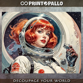 Papel De Seda Uma mulher astronauta vermelha indo para a lua nos