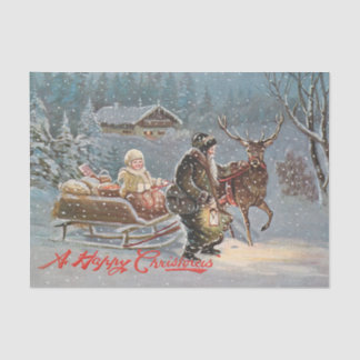Papel De Seda Uma Noite de Neve com Papai Noel, Criança e Rena  