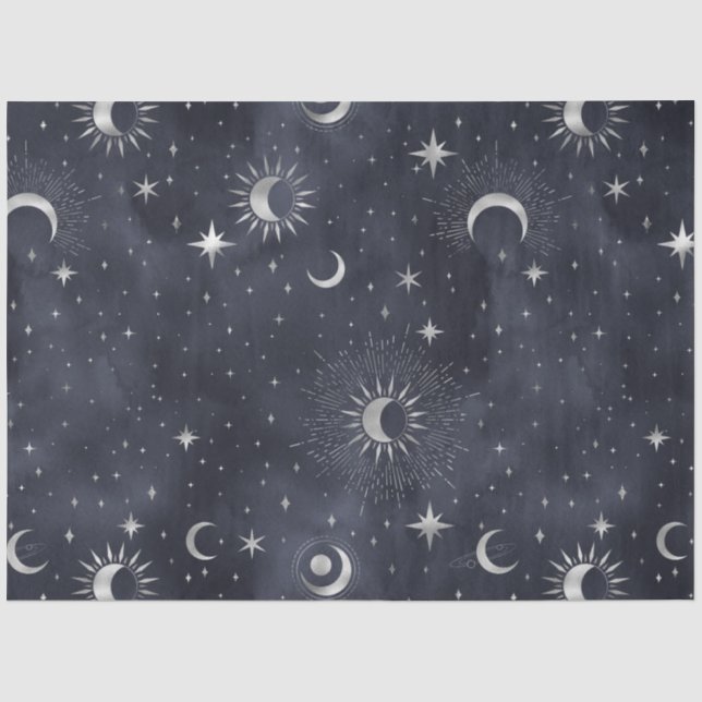 Papel De Seda Uma Noite Estrelada Prateada Série Design 9 (Frente )