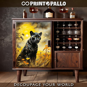 Papel De Seda Uma pantera negra na savana no pôr do sol -