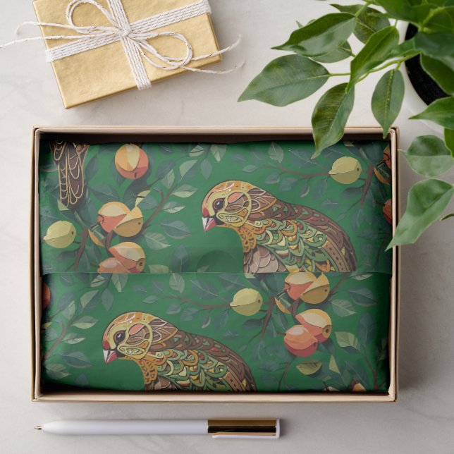 Papel De Seda Uma Perdiz Em Um Estêncil Estilo Árvore de Pera (Presente)