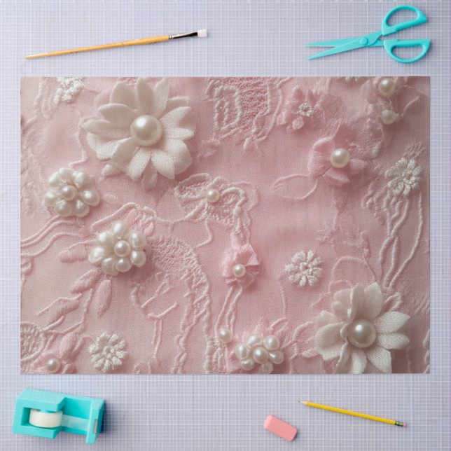 Papel De Seda Uma Pérola Rosa e Série de Renda Desenho #1 (Arte )