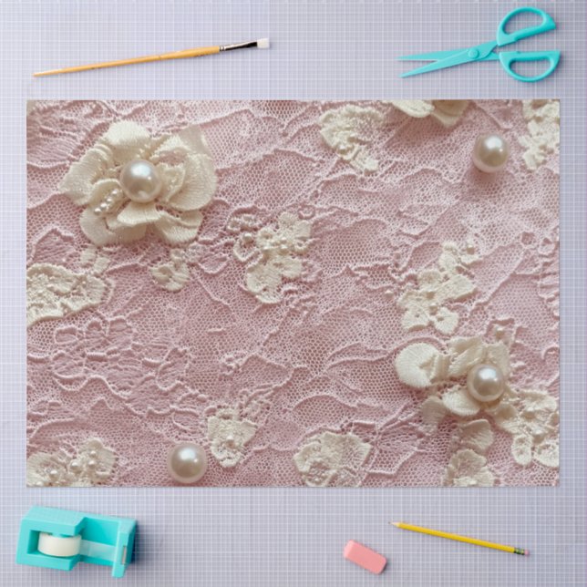 Papel De Seda Uma Pérola Rosa e Série de Renda Desenho #11 (Arte )