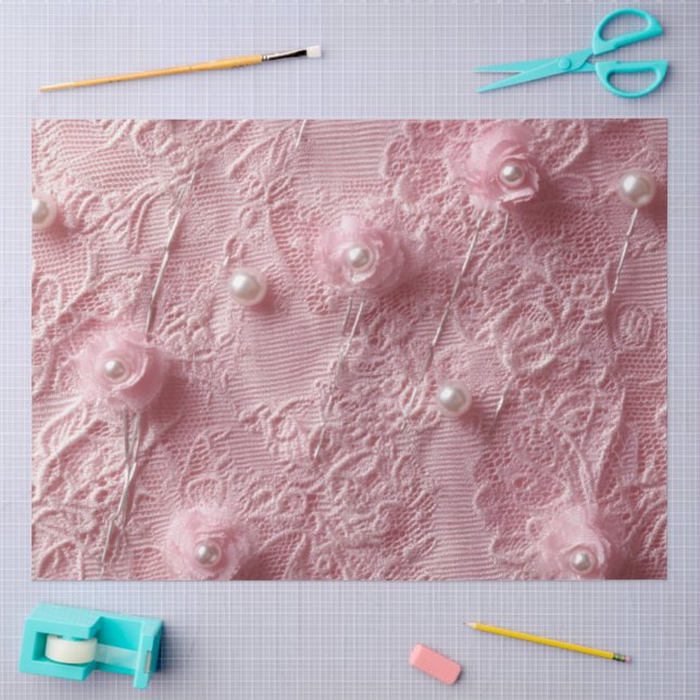 Papel De Seda Uma Pérola Rosa e Série de Renda Desenho #12 (Arte )