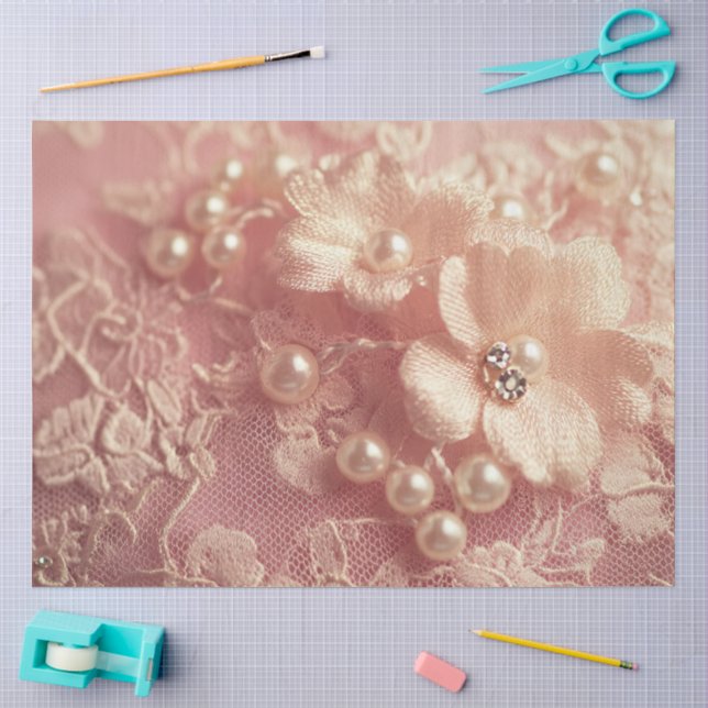Papel De Seda Uma Pérola Rosa e Série de Renda Design #3 (Arte )