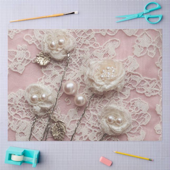 Papel De Seda Uma Pérola Rosa e Série de Renda Design #6 (Arte )