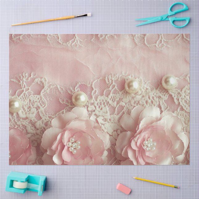 Papel De Seda Uma Pérola Rosa e Série de Renda Design #8 (Arte )