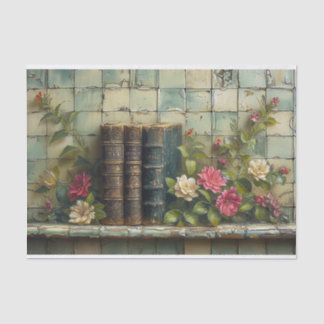 Papel De Seda Uma pintura de flores e livros com vida estática