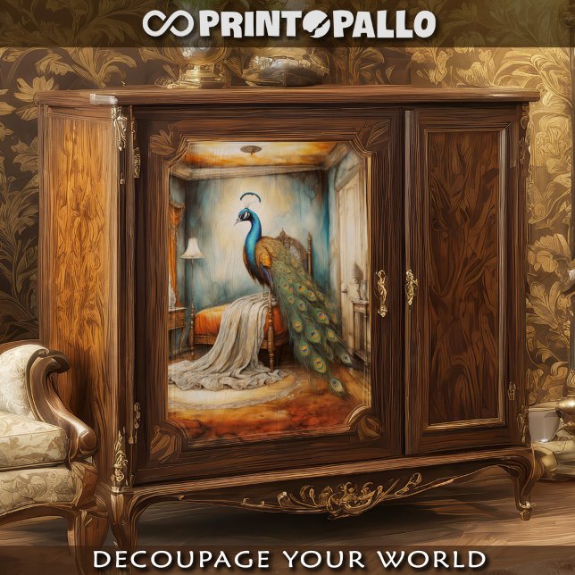 Papel De Seda Uma pintura surreal de um pavão num mundo de fanta (Criador carregado)