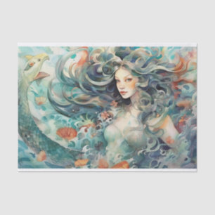 Papel De Seda Uma Sereia com Serpente Marinha