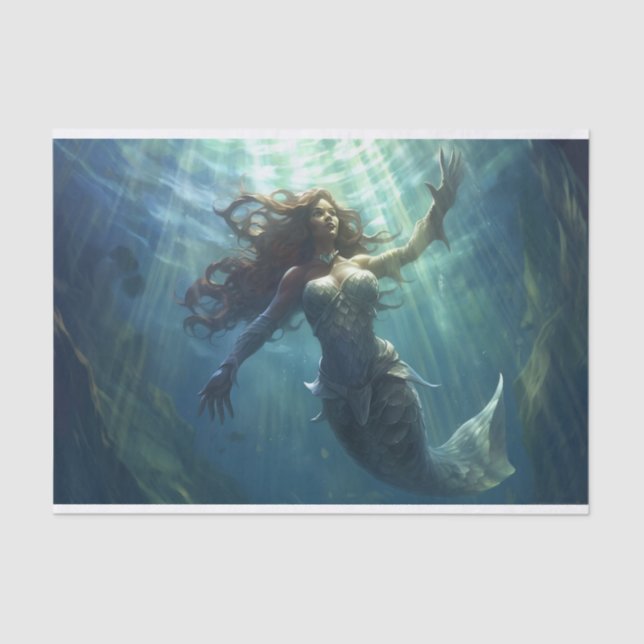 Papel De Seda Uma sereia em um túnel iluminado pelo sol nadando  (Frente )