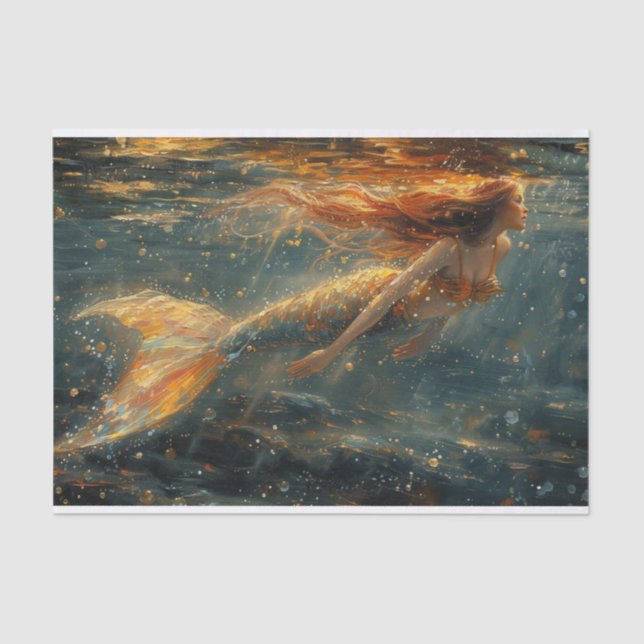 Papel De Seda Uma Sereia espreitando na superfície da água (Frente )