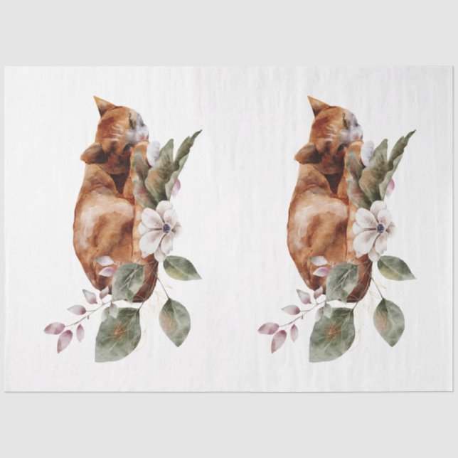 Papel De Seda Uma Série de Animais e Flores de Outono Design 23 (Frente )