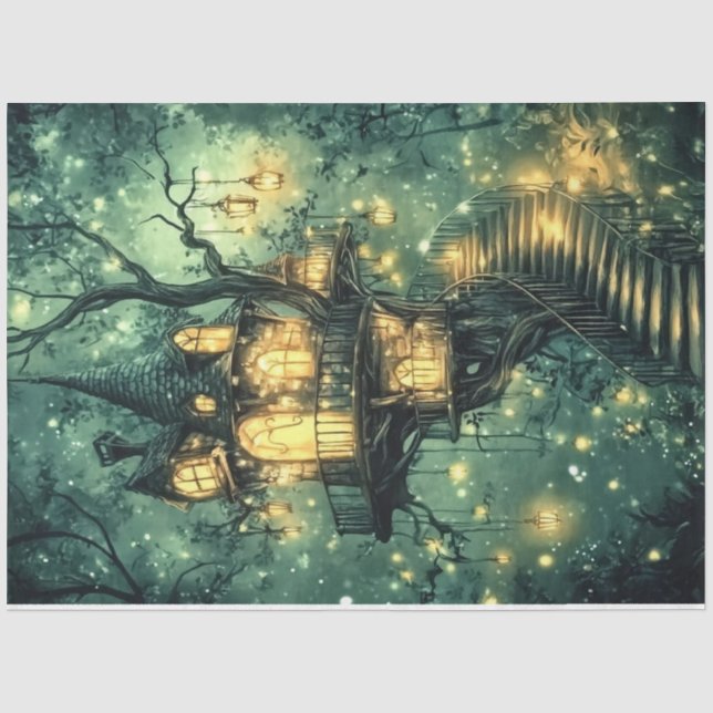 Papel De Seda Uma Série de Fadas da Floresta Esmeralda Design #8 (Frente )
