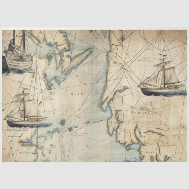 Papel De Seda Uma Série de Mapas Náuticos Design 1 (Frente )