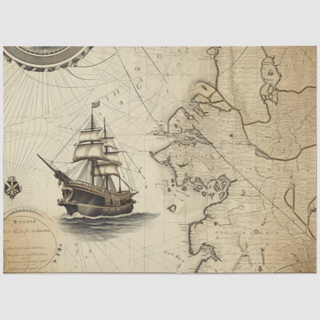 Papel De Seda Uma Série de Mapas Náuticos Design 10 (Frente )