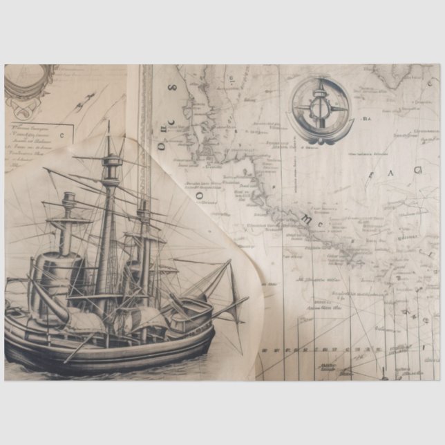 Papel De Seda Uma Série de Mapas Náuticos Design 2 (Frente )